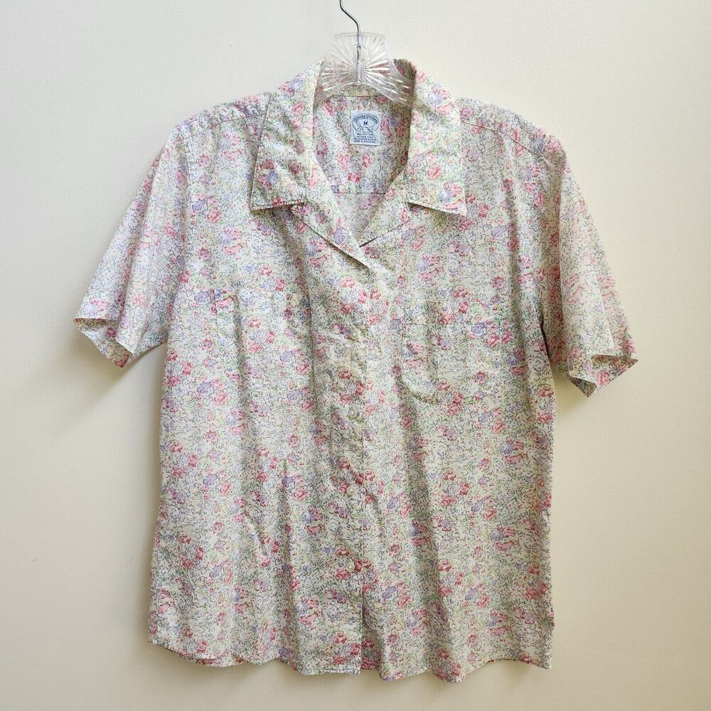 Brooks Brothers Shirt Women's M White Pink Floral Button Up Cottagecore Prairie